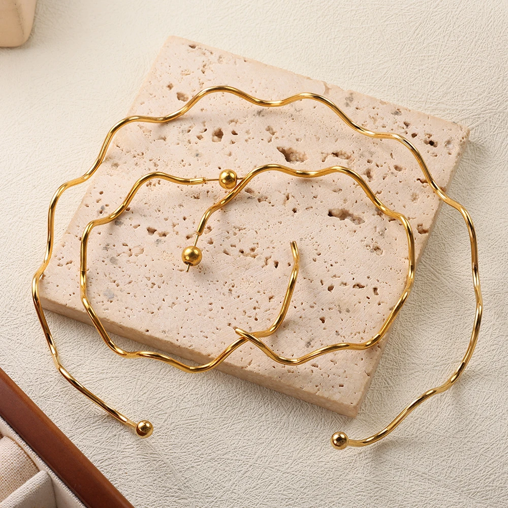 Женский комплект из колье и серёг нержавеющей Простой набор сережек-чокеров