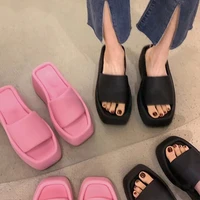 new summer platform women sandals slippers square toe brand satin slippers women sexy high heels shoes beach sandalias de tacon