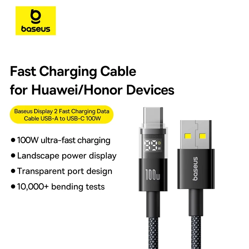 USB-кабель Baseus 100 Вт для Huawei Honor со светодиодным дисплеем типа C планшета провод