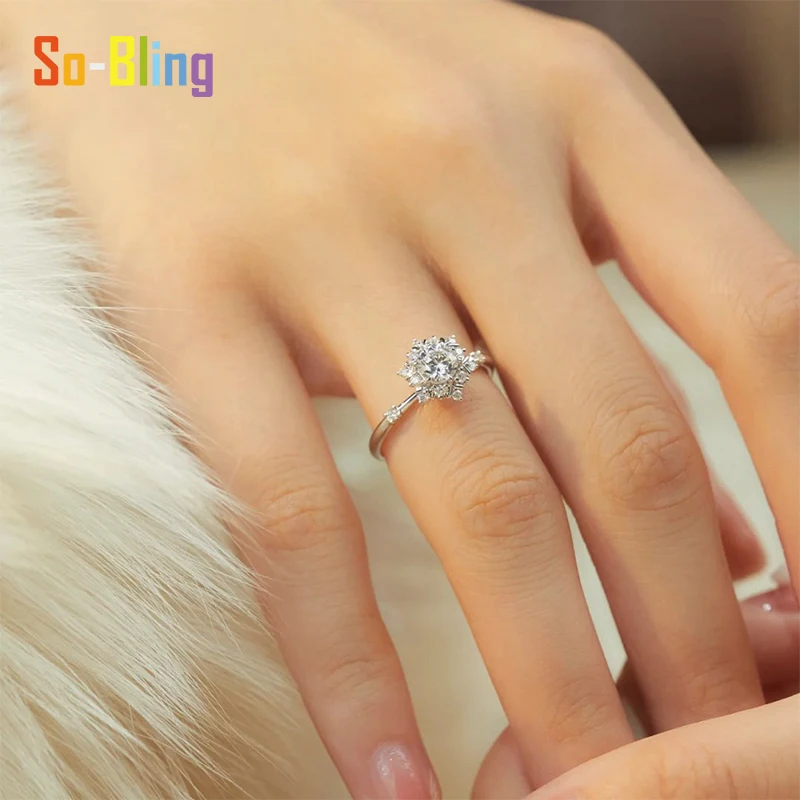 Фото So-Bling 0,5 карата D цвета VVS1 кольцо с муассанитом и сертификатом Gra стерлинговое серебро 925 пробы предложение обручальное кольцо для женщин ювелирные изделия №4