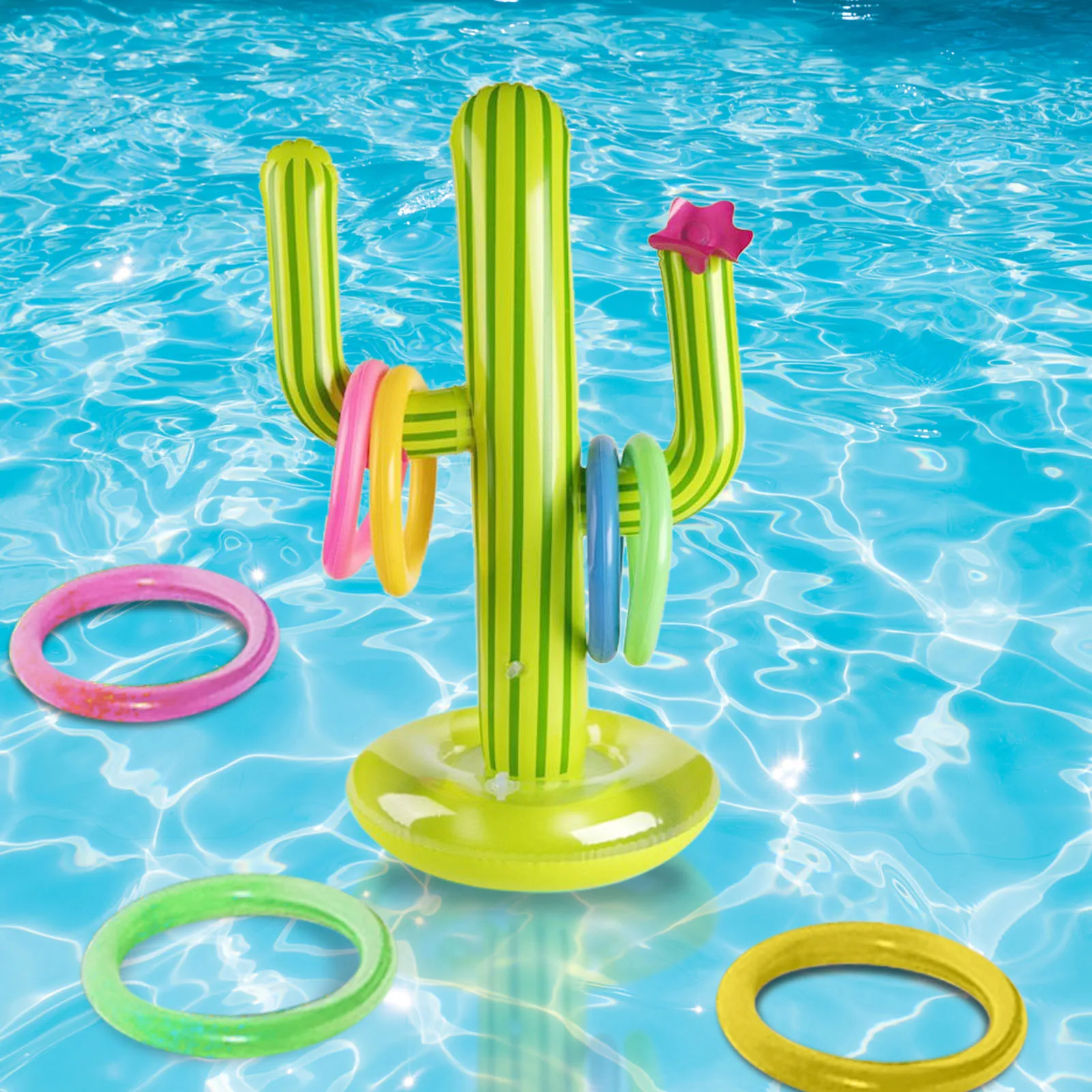 

Outdoor Pool Kids Toys Accessories Inflatable Cactus Ring And Four Circle Round Ring Throwing Game Set Floating Pool Beach Party