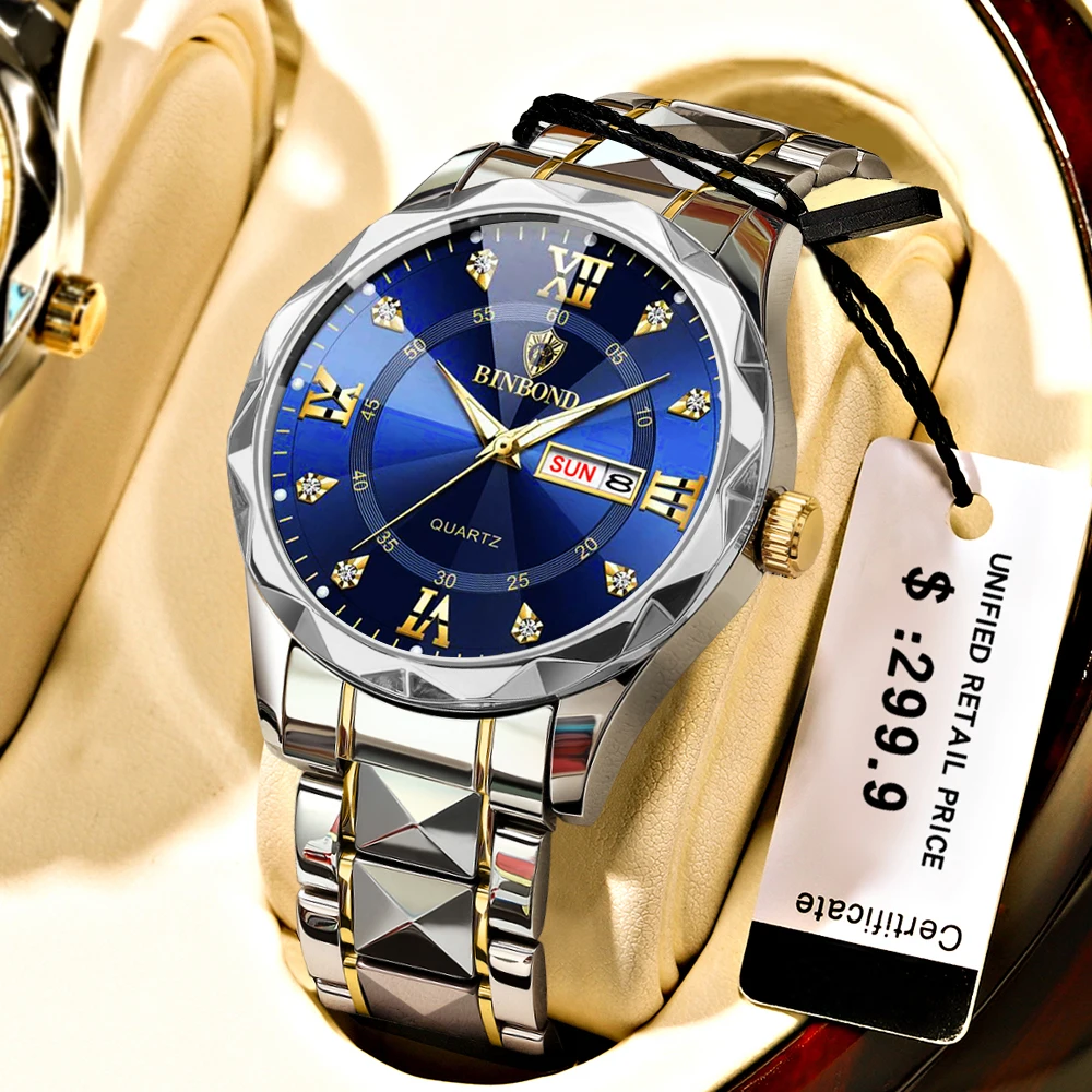 Binbond B2521 Мужские стильные кварцевые наручные часы водонепроницаемые