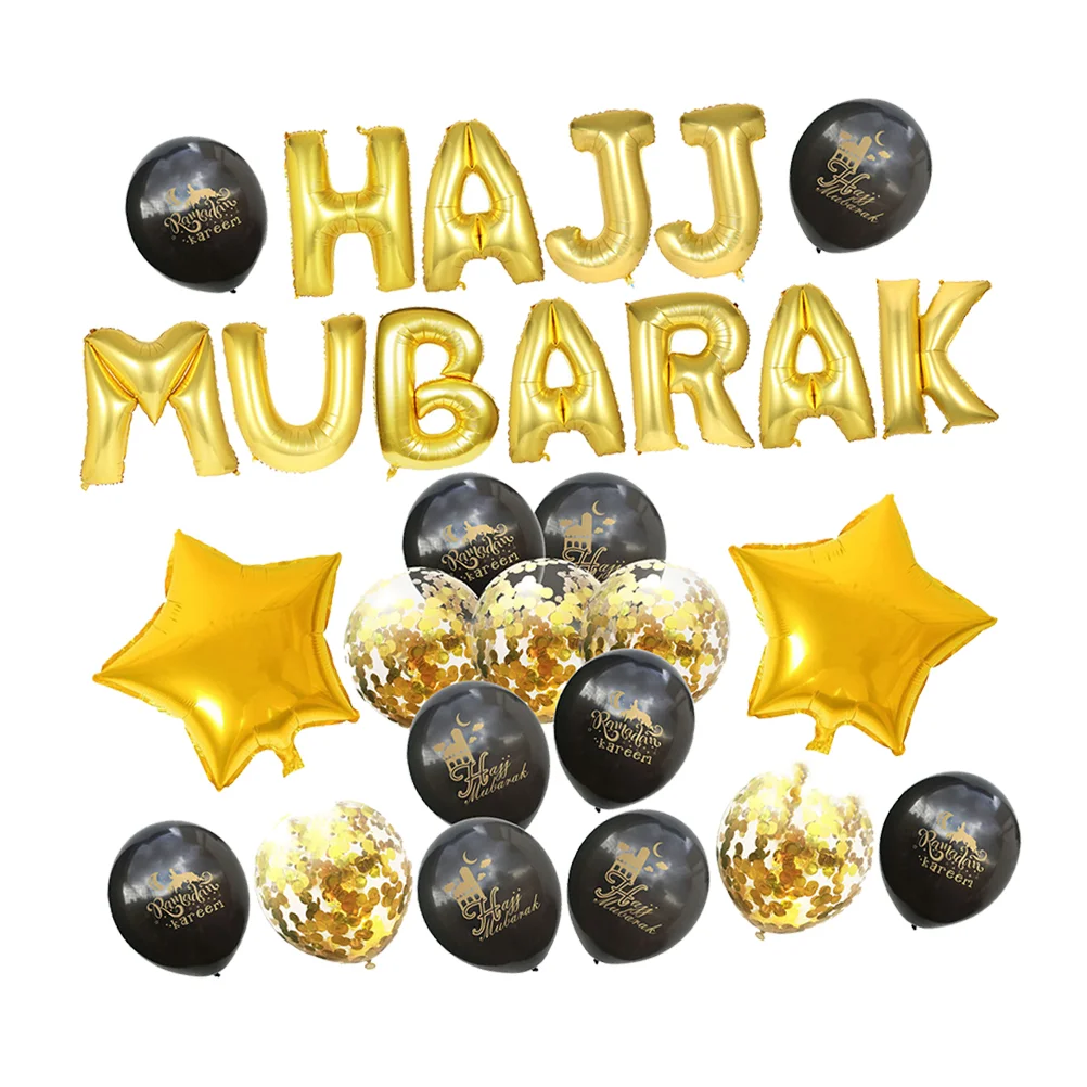 

HAJJ MUBARAK Letter Latex Balloons Decorative Celebrative Background Layout Balloons Set for Eid Al- (Black and )