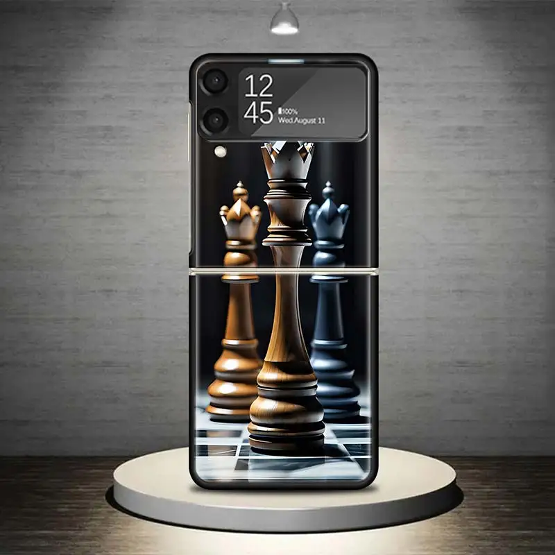 Чехол для телефона с шахматными играми Samsung Galaxy Z Flip 4 5 Flip3 5G черный Жесткий ZFlip4 ZFlip5