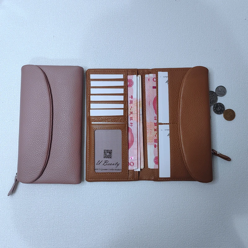New Coin Purses Luxury Soft Genuine Cow Leather Long Women Wallet Functional Card Holder Multi Pockets Simple Style Pouch Purse