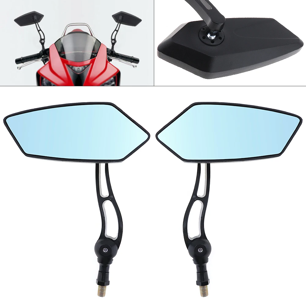 Купи 2pcs 10mm Black Modified Plated Universal Blue Wave Anti Glare Motorcycle Rearview Mirror Side Mirrors for Motorcycle Scooter за 1,433 рублей в магазине AliExpress