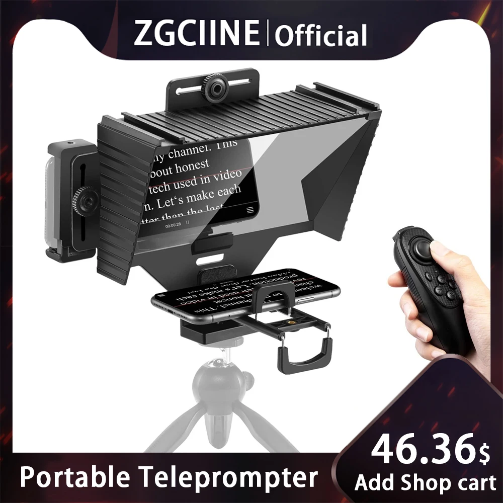 

ZGCINE Official T3 Portable Teleprompter for Smartphone Tablet DSLR Camera Video Recording Live Streaming Interview with Remote