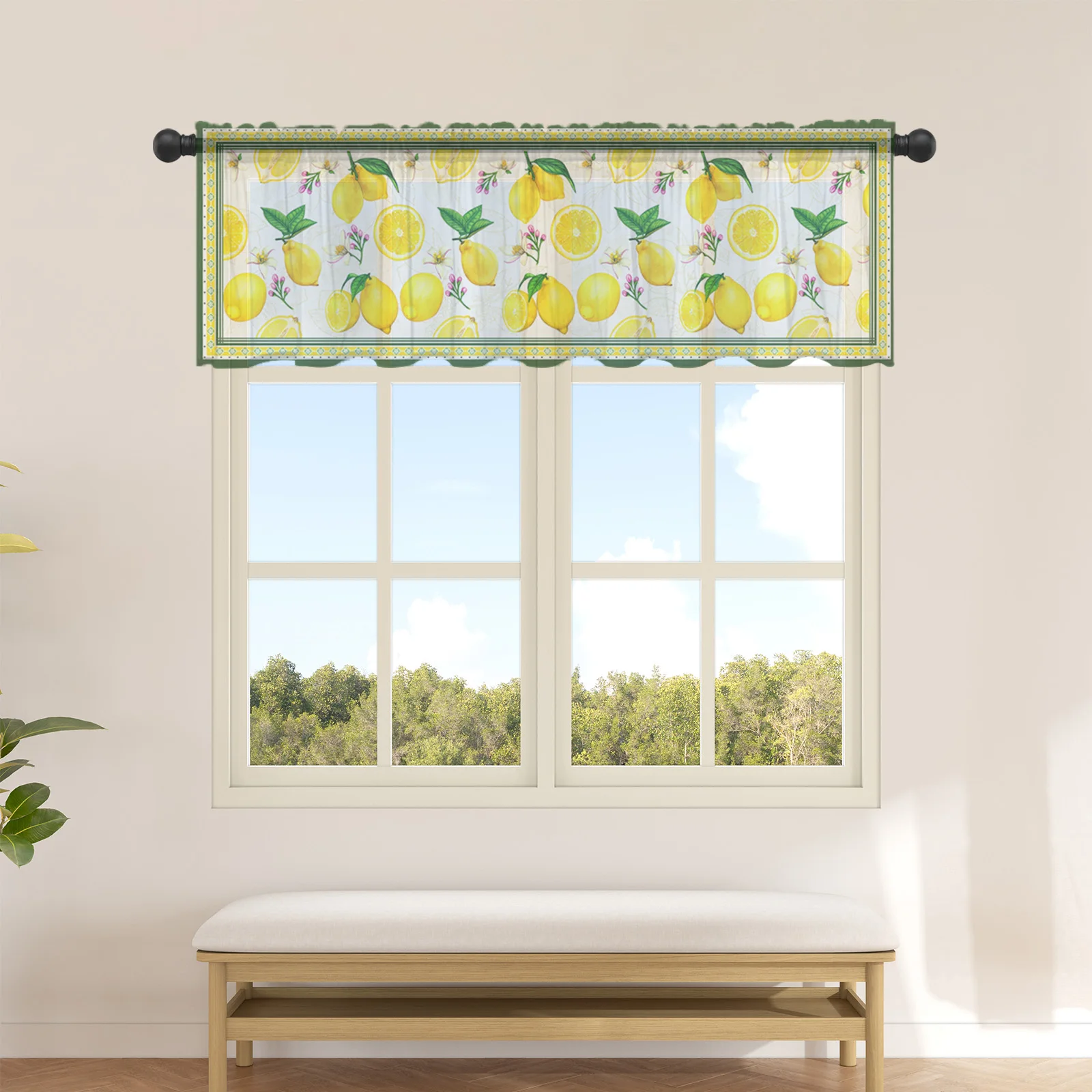 

Summer Idyllic Fruit Lemon Green Short Tulle Curtain Kitchen Small Curtain Sheer Curtain Living Room Home Decor Voile Drapes