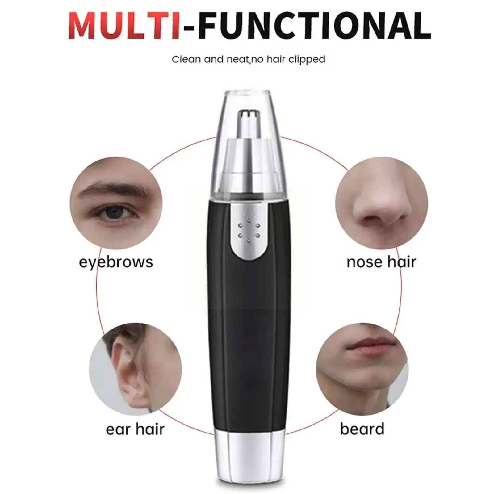 

Electric Nose Hair Trimmer 360 Degree Rotating Black Eyebrow Shaver Groomer Cleaner For Adult Exclude Battery B3z2