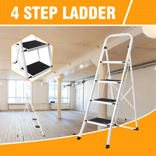 

4 Step Ladder with Convenient Handgrip Anti-Slip Sturdy and Wide Pedal 300lbs