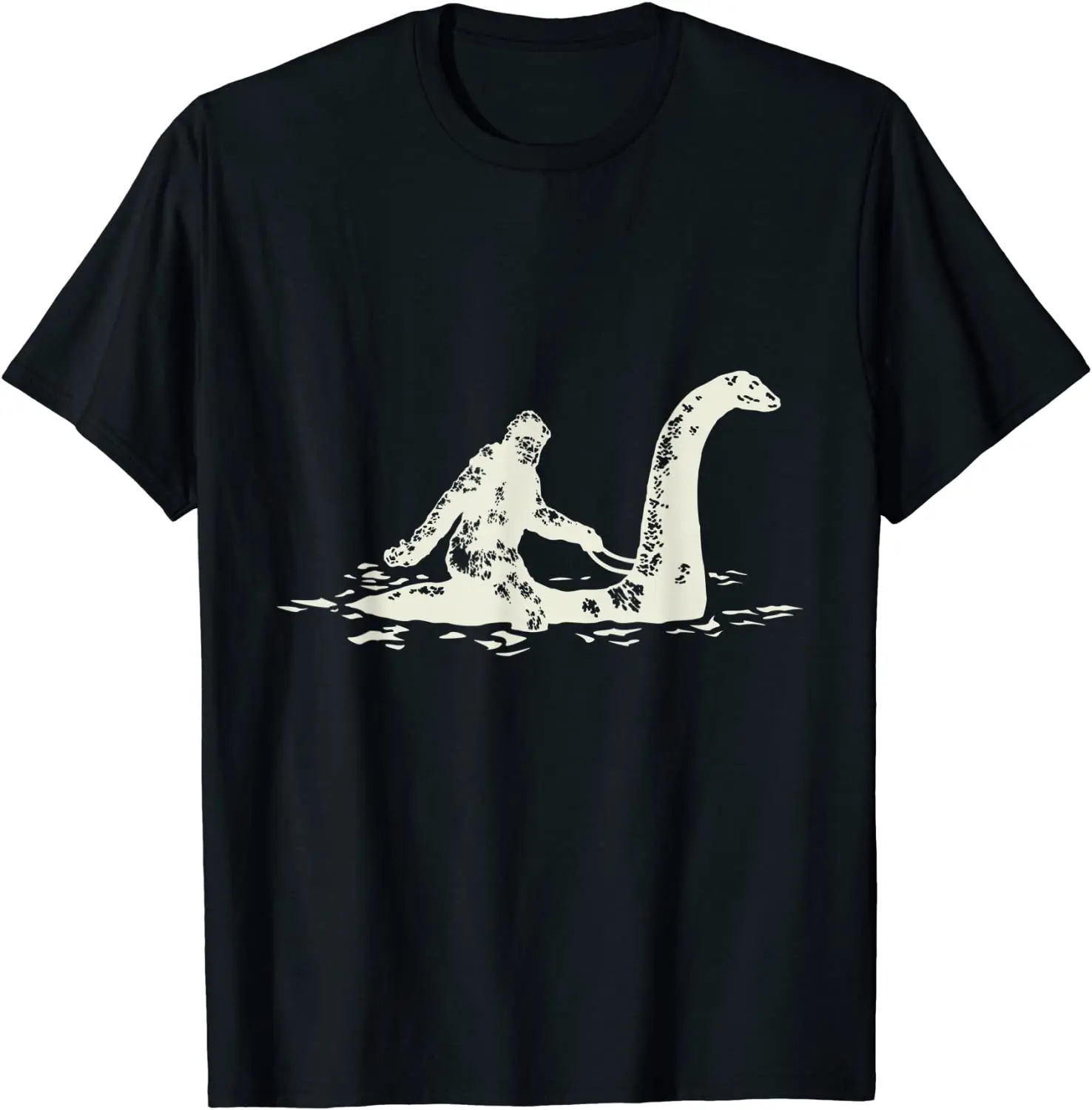

Bigfoot Sasquatch Riding The Loch Ness Monster Funny T-Shirt