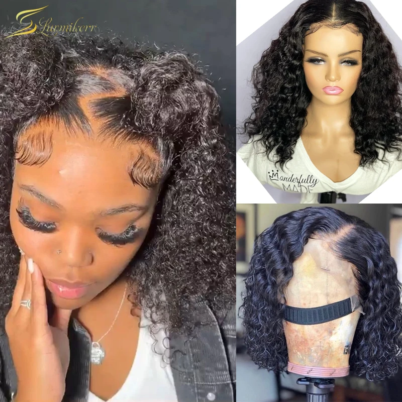 

13x6 Short Bob Lace Front Curly Human Hair Wigs For Women Preplucked HD 4x4 Lace Closure Deep Water Wave Lace Frontal Wig Pixie