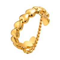 new openable heart link chain ring for women resize metal statement finger ring accessoris wholesale jewelry
