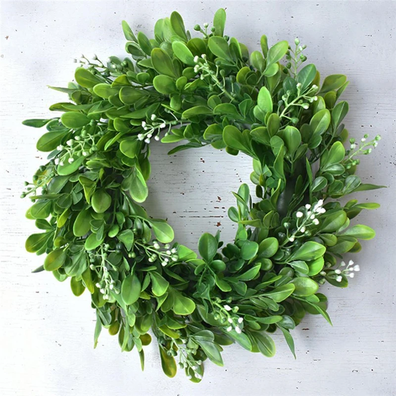 

30cm Artificial Boxwood Wreath Faux Green Leaves Wreath Front Door Hanging Wreath Fake Flower Decoration Gifts Party Supplies