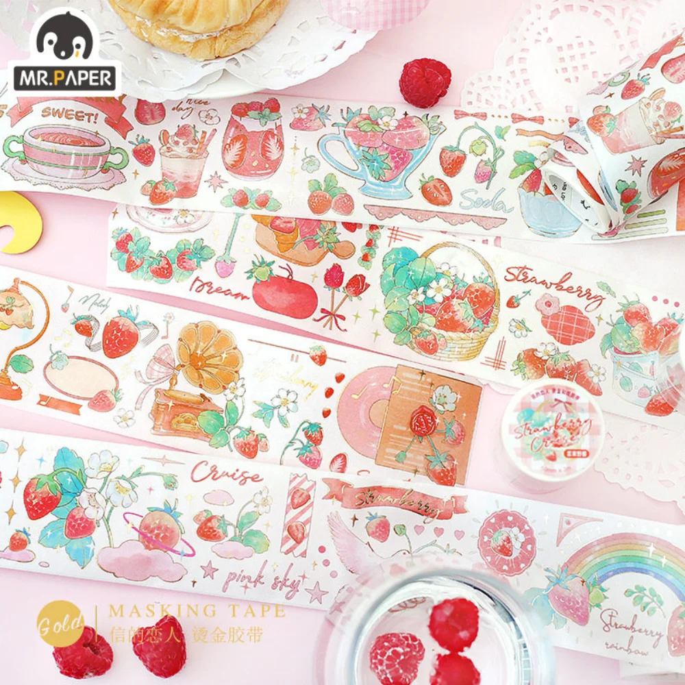 

Mr. Paper 4 Style 300cm/roll Cartoon Pattern Washi Tape Creative Strawberry Hand Account Material Decorative Stationery Tape