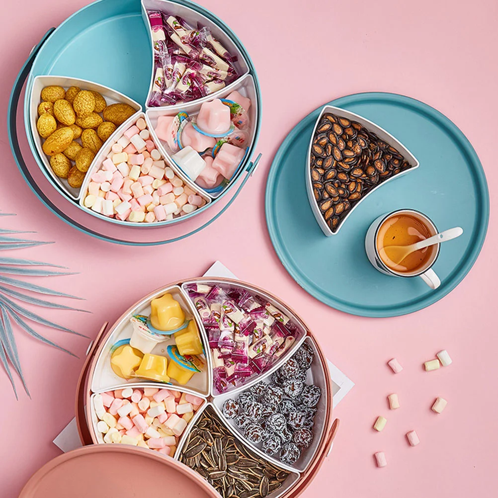 

Lattice Food Storage Tray Divided Plate Snack Tray Plastic Nuts Holder Simple Candy Storage Box with Lid for Home Office Room