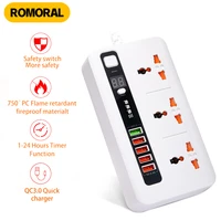 2500w universal electrical socket 5 usb smart power strip 3 ac jack outlet led display timer switch socket 2m extension cord