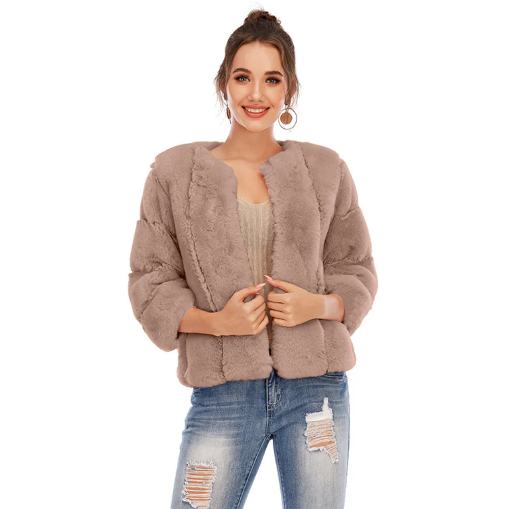 Ueteey  Autumn and Winter Popular Imitation Fur Short Round Neck Women Fashion New Jackets Top Girl