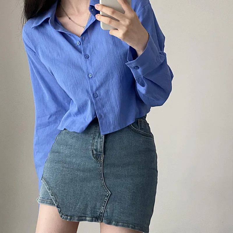 Женская повседневная шифоновая рубашка длинный рукав ремешок с лацканами на