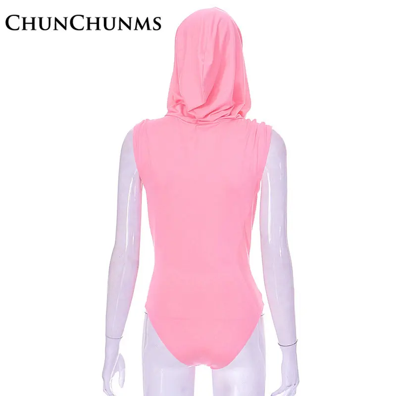 Women Summer Sleeveless Hooded Short Jumpsuit Sexy V-neck Hoodies Pink Sweatshirt Rompers Spice Girl Bodysuit 2023 Street Y2k