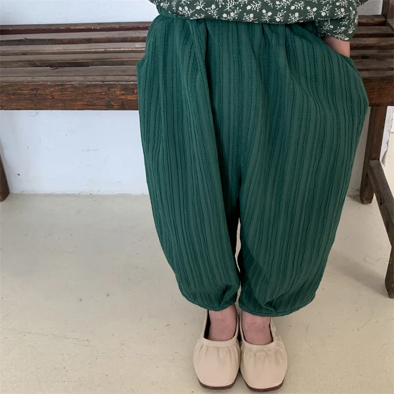 

Summer Boys solid color Vertical stripe loose harem pants girls fashion thin cool trousers 1-6Y