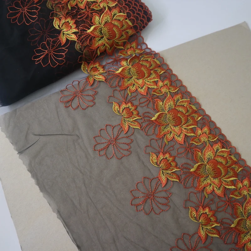 Оранжевые вышитые тюлевые кружева 24 Ярда аксессуары для шитья сделай сам