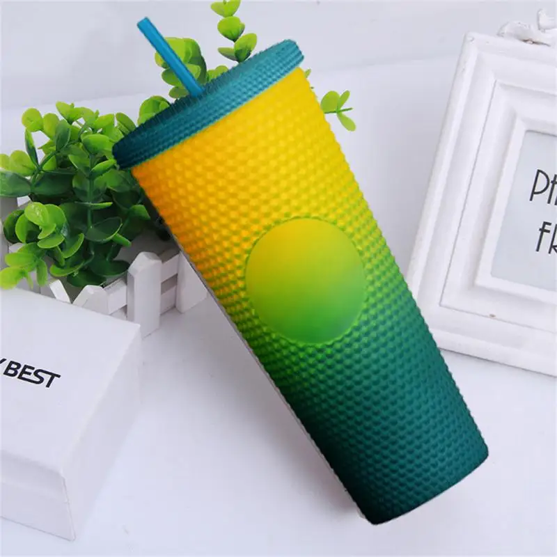 

Gradient Durian Cup Double Layer Reusable Coffee Mugs With Lid Straw Coffee Cups Taza For Coffee Juice Milk Tea Straw Cup