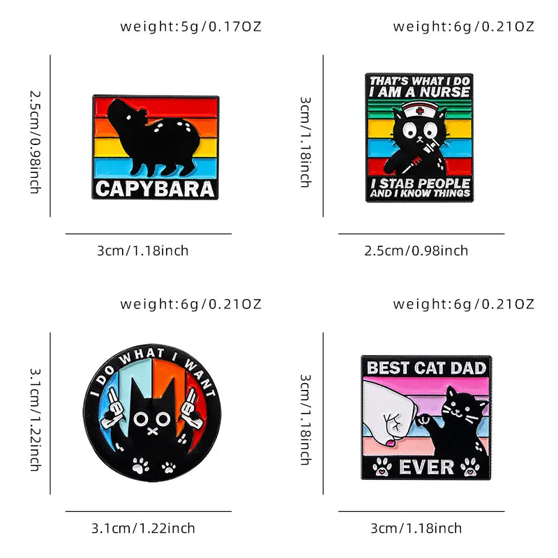 Эмалированные булавки Rainbow Best Cat Dad Ever черная котенок медсестра пистолет капибара