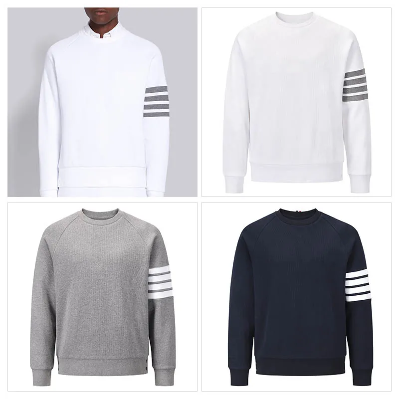 

TB THOM Men's Sweatshirt Autunm Fashion Brand Pullover Tops Waffle Cotton Raglan 4-Bar Stripes Loose Casual Blouses