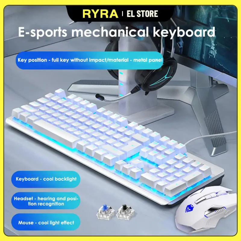 

Механическая игровая Проводная клавиатура RYRA G800 со светодиодной подсветкой и USB, белый переключатель, геймерская клавиатура с 104 клавишами для компьютера, ПК, ноутбука, съемная клавиатура