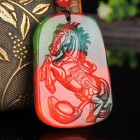 natural color jade hand carved zodiac horse pendant fashion boutique jewelry mens and womens colorful zhaocai horse necklace