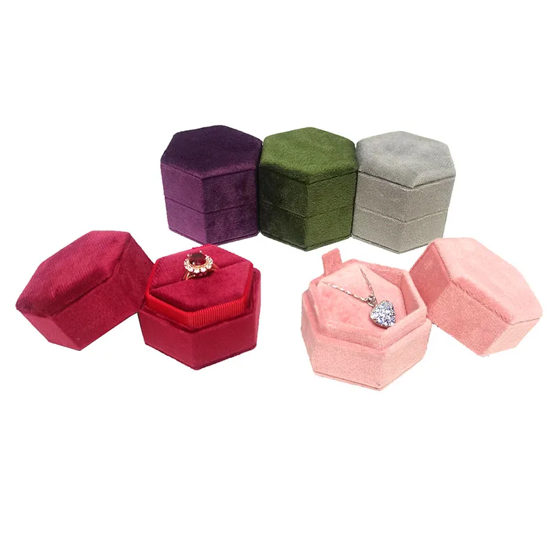 Velvet Double Ring Box For Lovers Pendant Necklace Storage Case