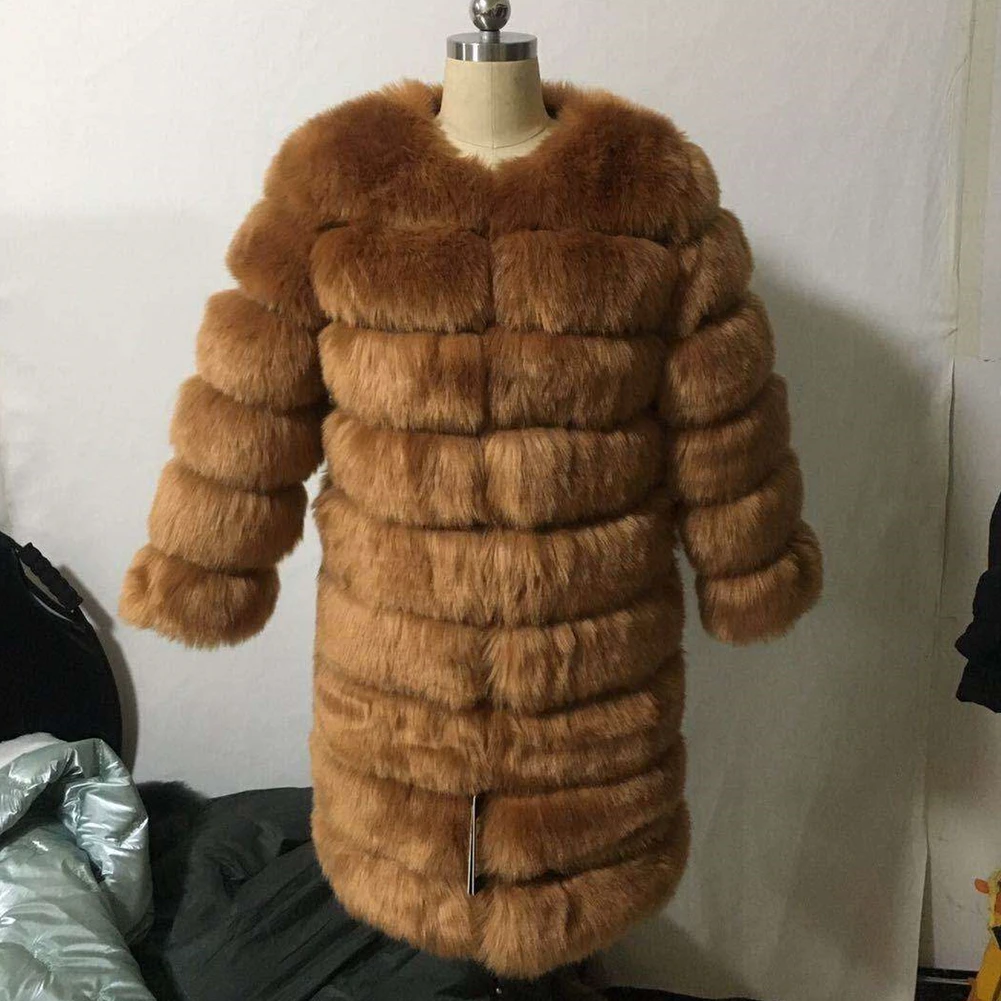 Женское зимнее пальто с длинным рукавом из искусственного меха