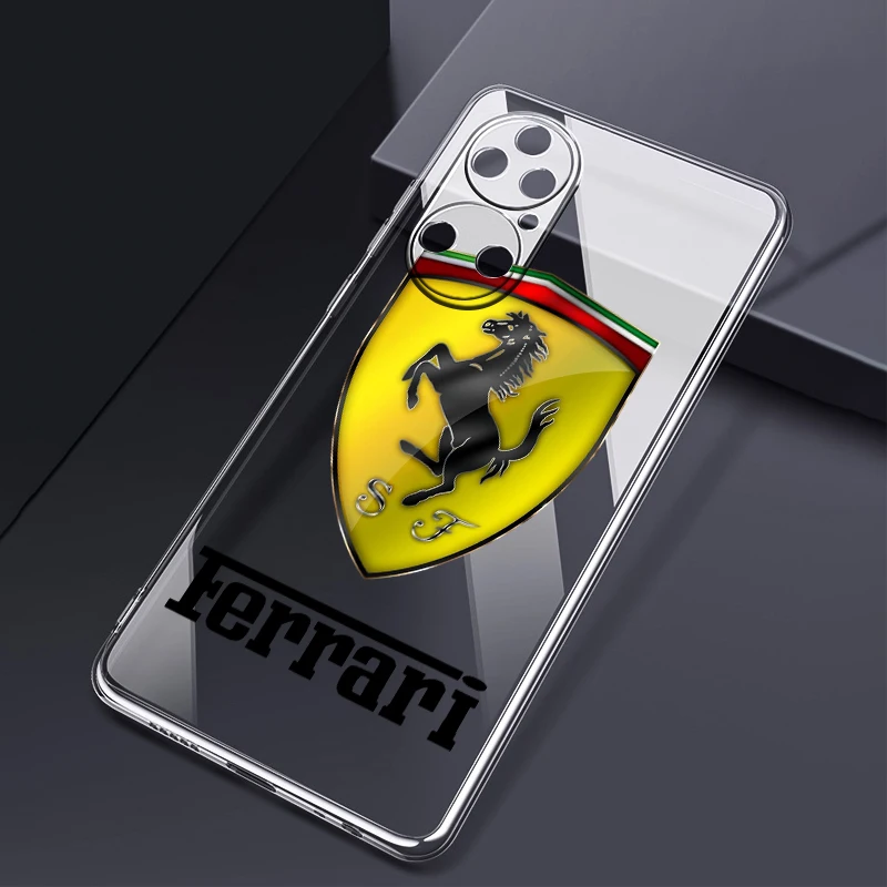 

Luxury Fashion Ferrari Logo Phone Case For Huawei P50 P40 P30 P20 Lite 5G Nova Plus 9 SE Pro 5T Y9S Y9 Transparent Cover