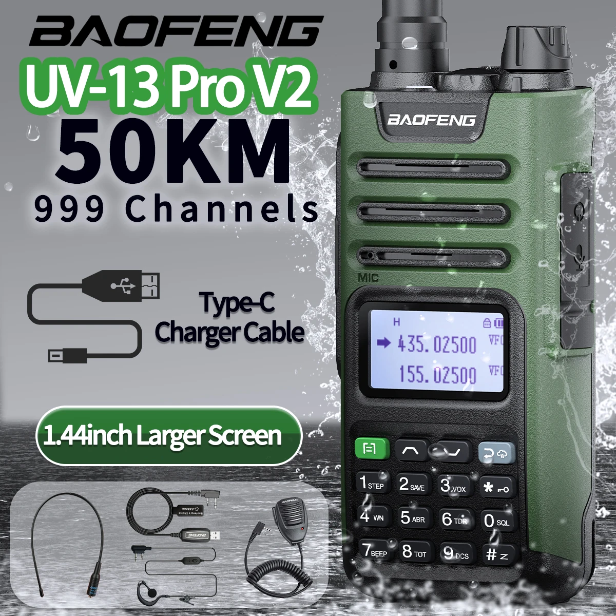 Портативная рация Baofeng UV13 PRO V2 мощная Двухдиапазонная 136-174 и 400-520 МГц дальность 16
