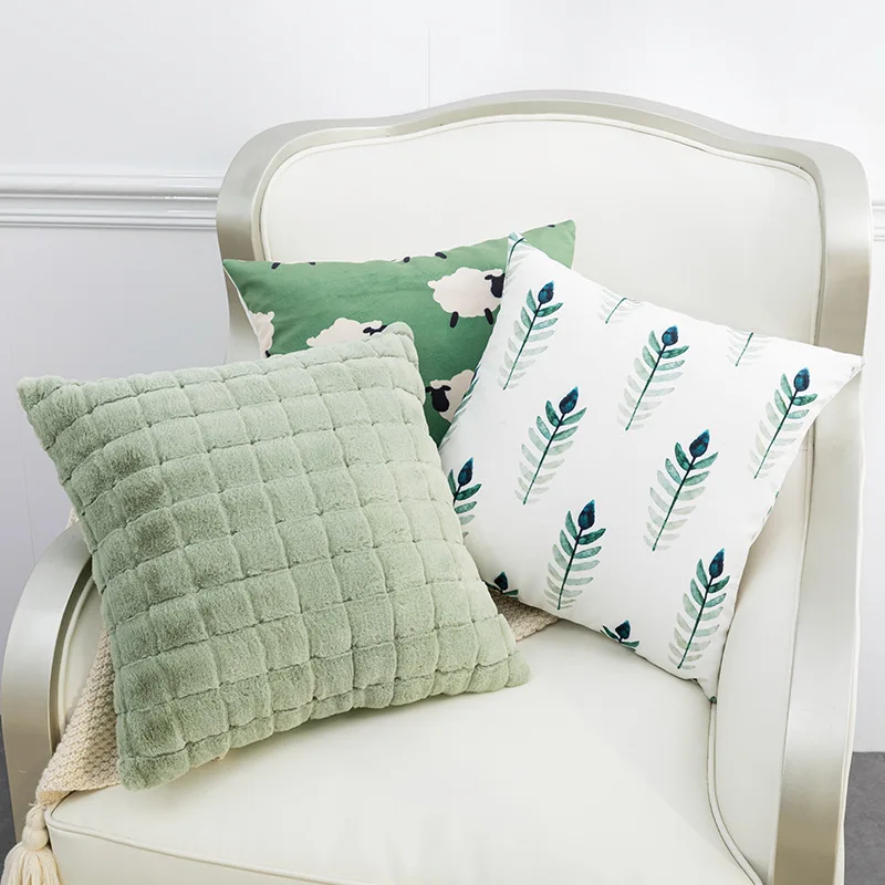 Nordic Green Cushion Cover 45x45cm Sheep Leaves Pattern Pill
