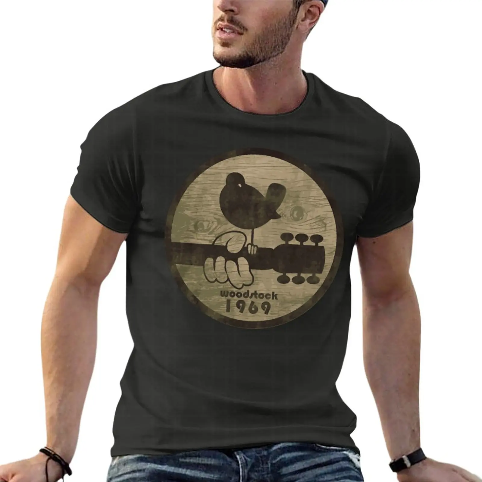 

Woodstock 1969 Logo Oversize T Shirts Personalized Mens Clothes Short Sleeve Streetwear Big Size Tops Tee