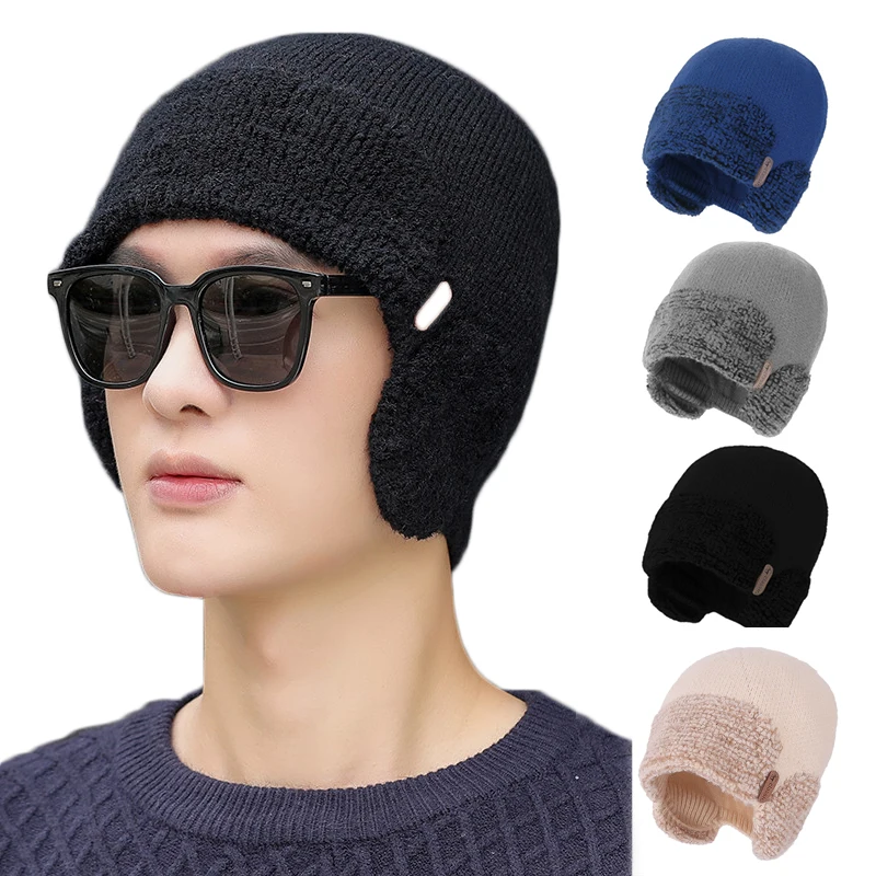 

Knitted Beanie Men Women Earcuff Hat Winter Skullies Wool Beanies Warm Casual Slouchy Hats Crochet Baggy Ear Windproof Thick Cap