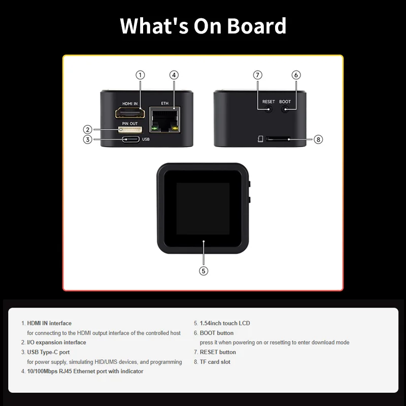 Luckfox PicoKVM: Встроенный HDMI-совместимый USBEthernet порт расширения вводавывода, управление IP KVM, сенсорный дисплей 1.54'' (опционально) (art.: 3920db2be8cf0) - 3920db2be8cf0