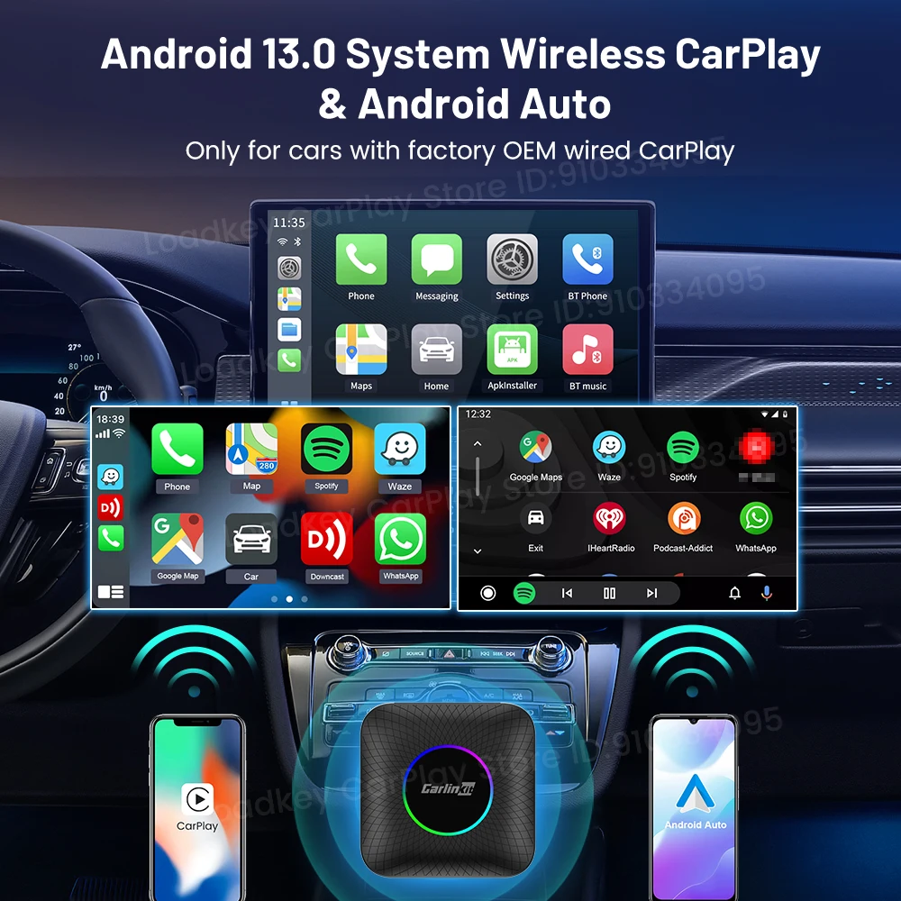 Фото Автомобильный медиаплеер Carlinkit CarPlay Ai TV Box на Android 13 с LED-дисплеем, 8+128 ГБ, 8-ядерный процессор QCM 6225, беспроводной CarPlay, Android Auto, поддержка YouTube, Netflix, 4G LTE, Wi-Fi №2
