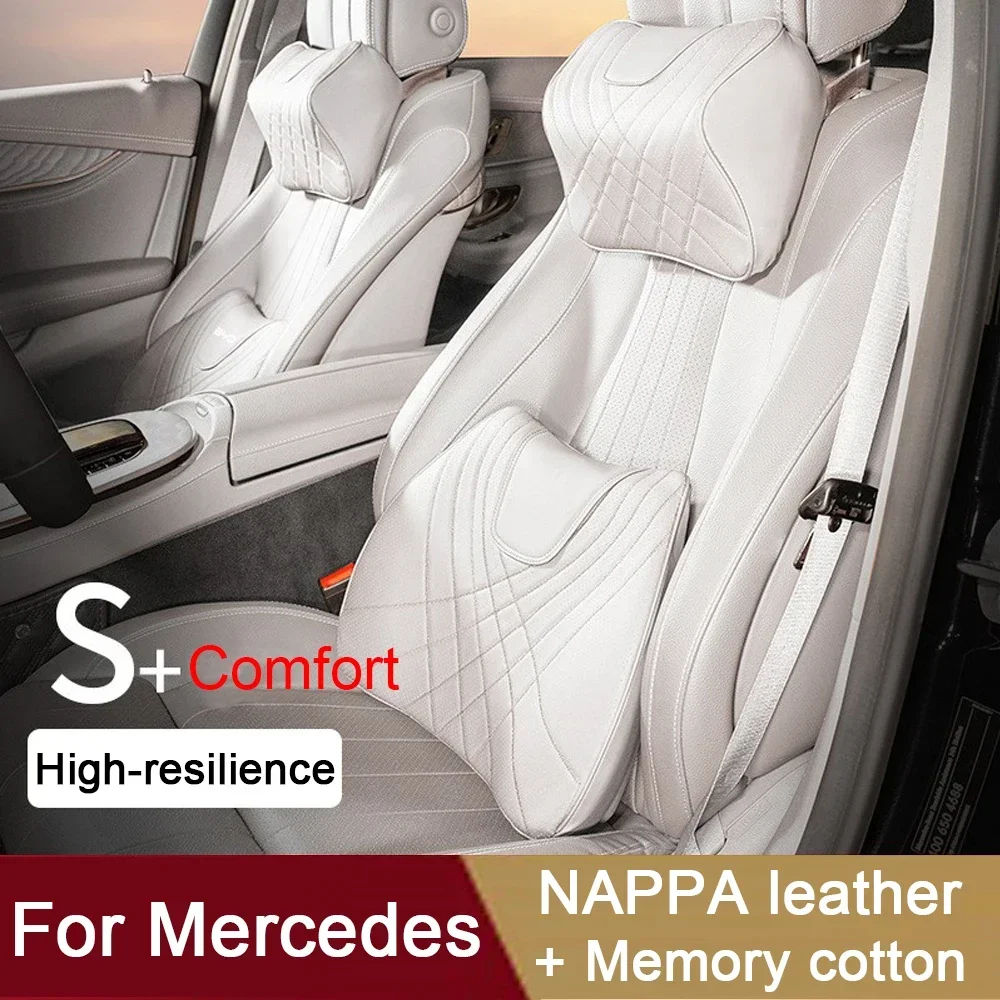 Фото Кожаный подголовник NAPPA, автомобильная подушка для шеи, мягкая подушка для сиденья, поясничная поддержка, поясная подушка для Mercedes Benz AMG A C E S Class W207 W211 W212 №1
