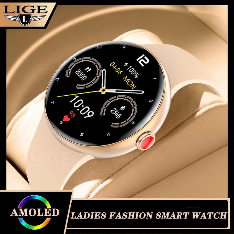 

LIGE AMOLED Smart Watch Men Women Heart Rate Blood Pressure 3ATM Waterproof Sports Fitness Tracker Smart Watches For Android iOS