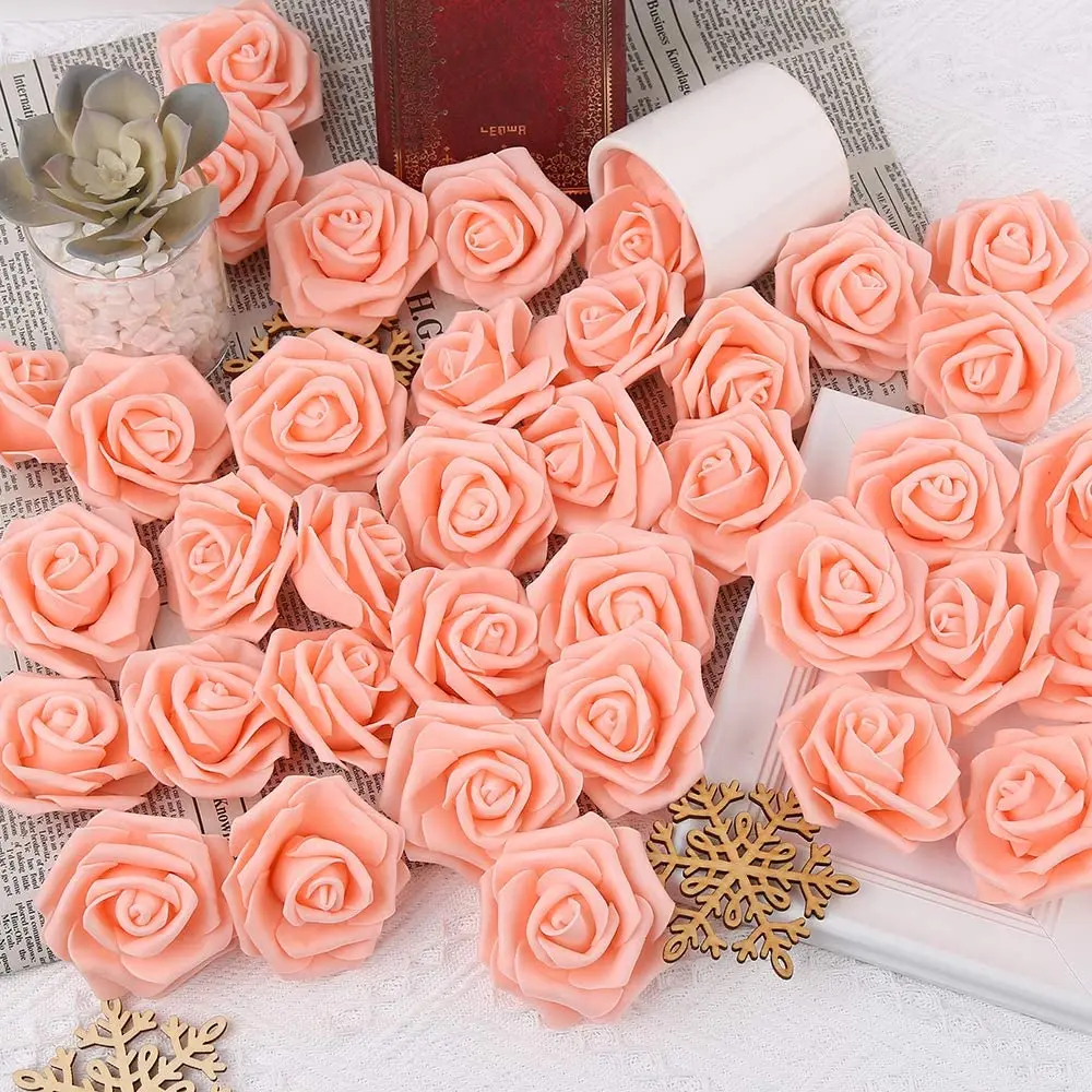 100Pcs Faux Rose Heads Real Look Foam Fake Roses for DIY Wedding Bouquet Arrangement Baby Shower Party Table Home Decorations images - 6