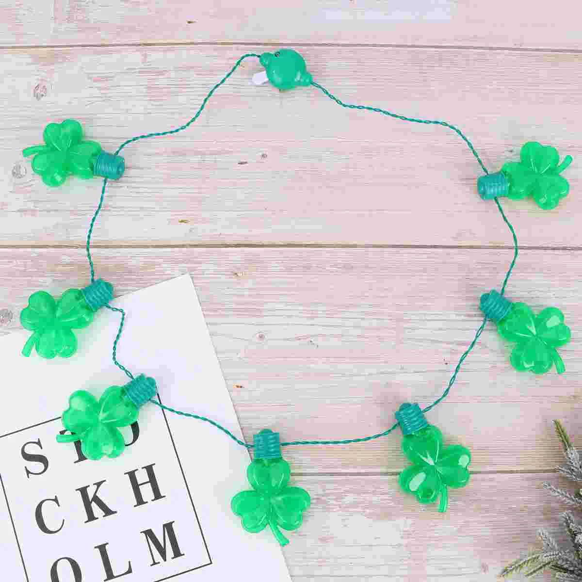 

Necklace Shamrock Patricks Day St Led Glowing Festival Lights String Bead Flashing Bulb Four Leaf Decorations Party Decoration