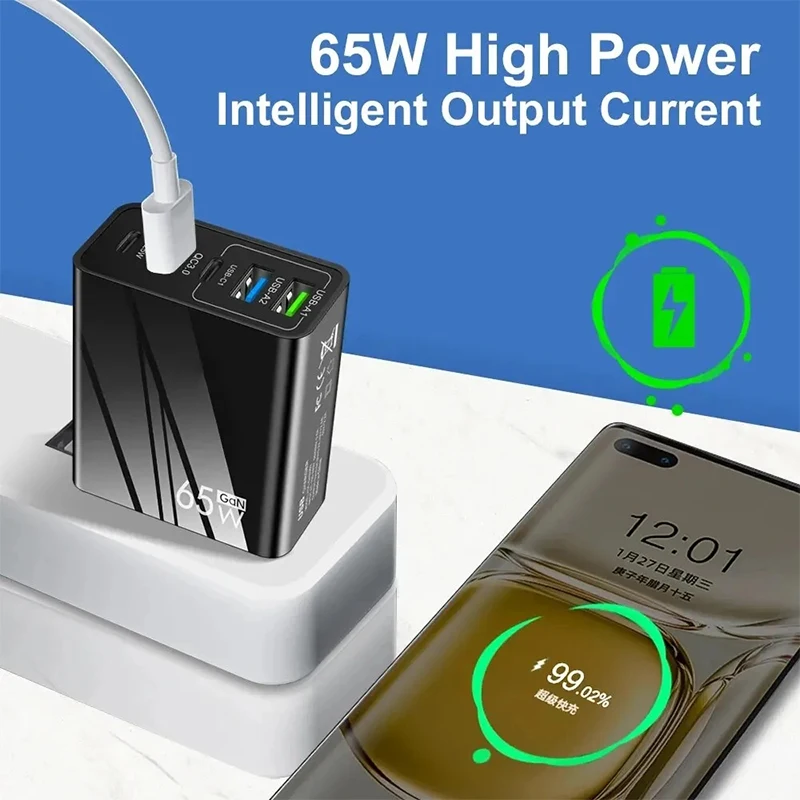 65W USB Charger 5 Ports Type C Fast Charging QC3.0 Power Adapter For iPhone 15 Samsung Xiaomi Quick Charge Wall Chargers