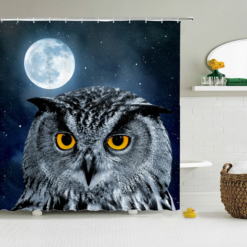 

Шторы для душа с изображением животных и совы, водонепроницаемые декоративные занавески из полиэстера черного цвета для ванной комнаты, комплект из высококачественной ткани