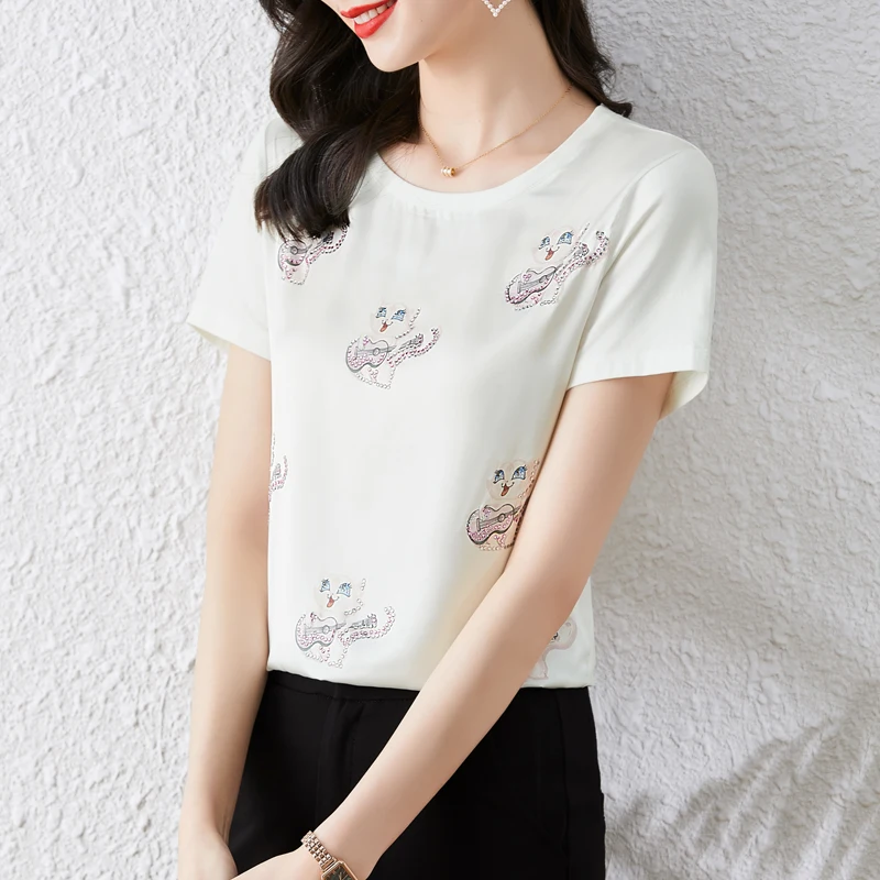 

casual daily basic T-shirt printing Tees New elegant Women's Tee Spring summer Round Neck Short Sleeve Tops