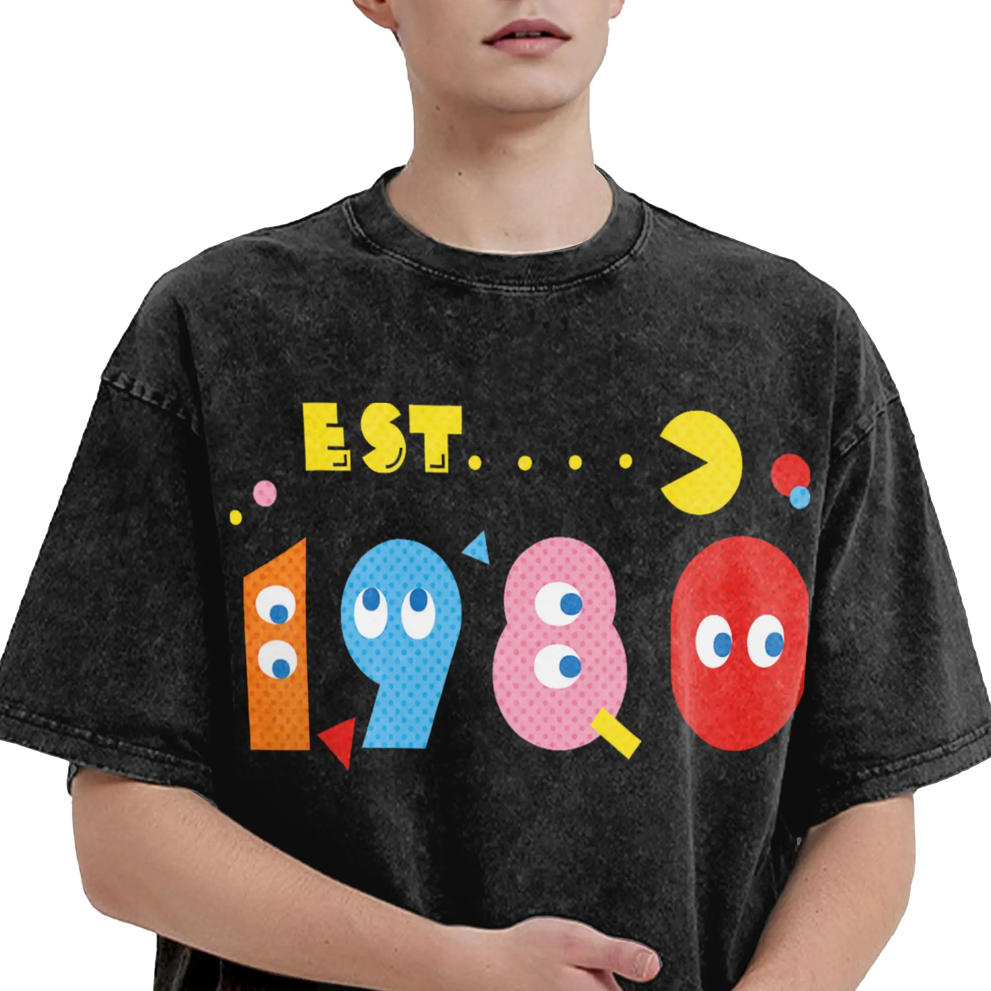 Фото Мужские футболки с принтом PAC Man Game Gamer, пляжные футболки с короткими рукавами, эстетичные футболки с круглым вырезом, дизайн в стиле Харадзюку, недорогие футболки №4