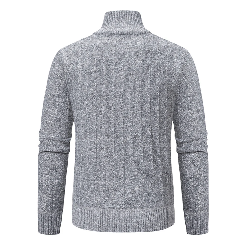 

Stay Warm and Stylish in Winter with this Men's Casual Business Sweater Striped Texture Stand Collar Warm Fleece Knitwear