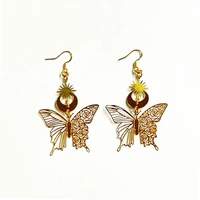 cute boho ethnic star and moon hollow rose butterfly drop dangle earrings for women girl gift gold color jewelry accessories